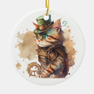 Steampunk Cat Keramisch Ornament