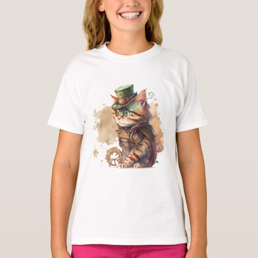 Steampunk Cat Schattig en Cute T-shirt (Voorkant)