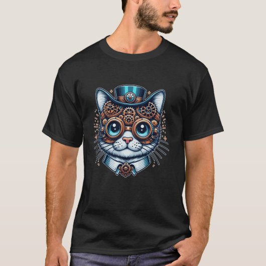 Steampunk Cat Steampunk Kitten overdraagt fantasy  T-shirt (Voorkant)