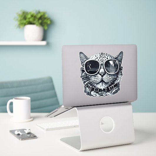 Steampunk Cat Sticker (Laptop op bureau)