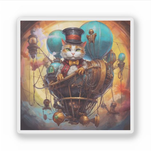 Steampunk Cat Sticker (Voorkant)
