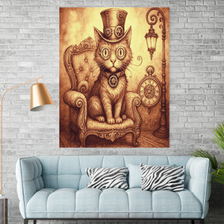 Steampunk Cat Victorian Clockwork Fantasy Vintage Poster