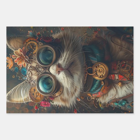 Steampunk  Cats Decoupage Set Inpakpapier Vel (Voorkant)