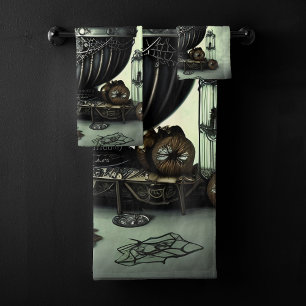 Steampunk  Cauldron en Magische Punten op Groen Bad Handdoek