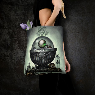 Steampunk Cauldron en Magische Punten op Groen Draagtas