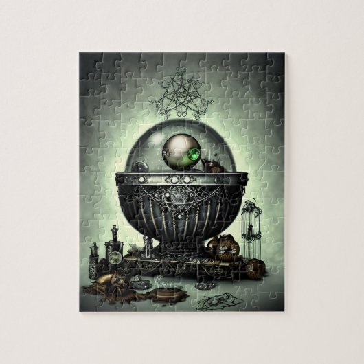 Steampunk  Cauldron en Magische Punten op Groen Legpuzzel (Verticaal)