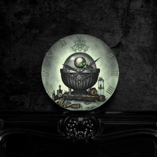 Steampunk  Cauldron en Magische Punten op Groen Ronde Klok