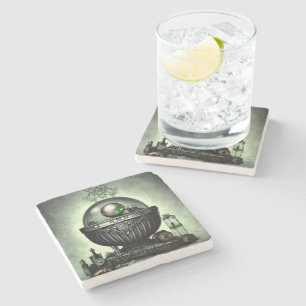 Steampunk  Cauldron en Magische Punten op Groen Stenen Onderzetter