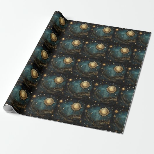Steampunk Celestial Wrapping Paper Cadeaupapier (Uitgerold)