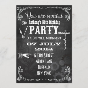 Steampunk Chalkboard Birthday Party Kaart