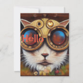 Steampunk Chat Carte pour notes de dire Bonjour (Devant)