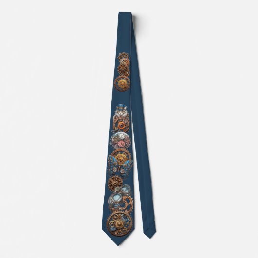 Steampunk Chat Dark Navy Cravate bleu (Devant)