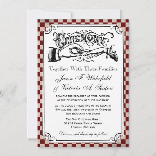 Steampunk Checkerboard Wedding Invitations Kaart (Voorkant)