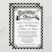 Steampunk Checkerboard Wedding Invitations Kaart (Voorkant / Achterkant)