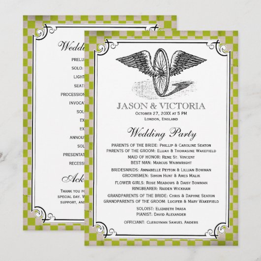 Steampunk Checkerboard Wedding Programs Programma (Voorkant / Achterkant)