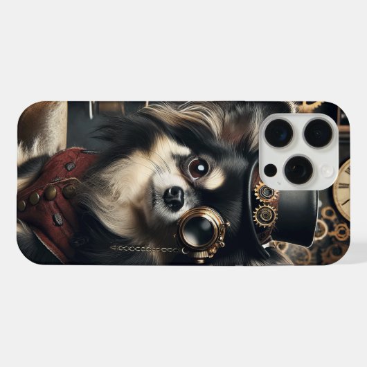 Steampunk Chihuahua Drôle Chi Long-Haired (Verso Horizontal)