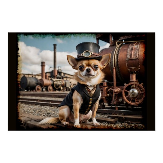 Steampunk Chihuahua en trein Perfect Poster (Voorkant)