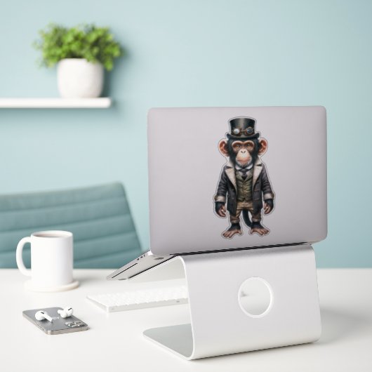 Steampunk Chimpansee Transparante Sticker (Laptop op bureau)