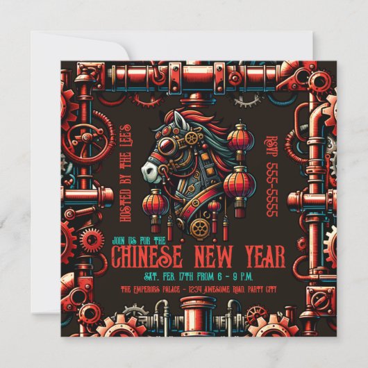 Steampunk Chinees Nieuwjaar Paard Kaart (Voorkant)