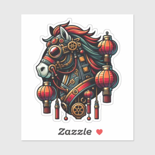 Steampunk Chinees Nieuwjaar Paard Sticker (Vel)