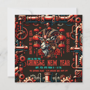 Steampunk Chinees Nieuwjaarsgeit Kaart