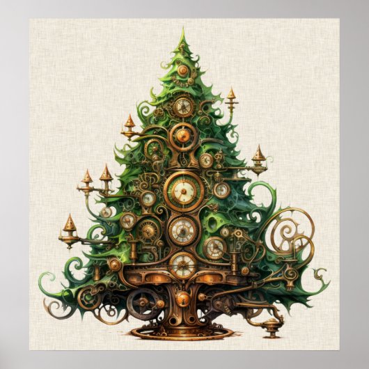 Steampunk Christmas Tree Poster (Voorkant)