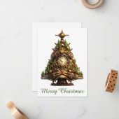 Steampunk Christmas Tree Wenskaart Notitiekaartje (Voorkant / Achterkant in situ)