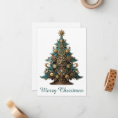 Steampunk Christmas Tree Wenskaart Notitiekaartje (Voorkant / Achterkant in situ)