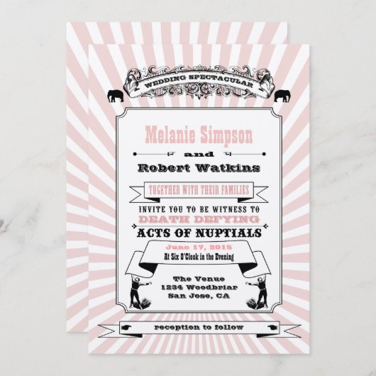 Steampunk Circus Faire-part de mariage Blush (Devant / Derrière)