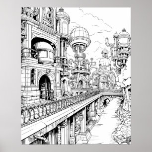 Steampunk City Kleurplaat Poster