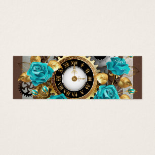 Steampunk Clock and Turquoise Roses on Striped