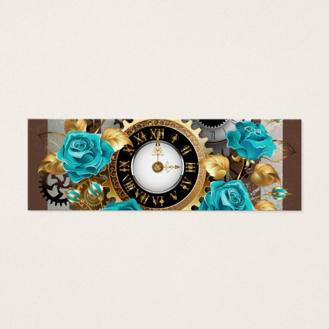Steampunk Clock and Turquoise Roses on Striped (Devant)
