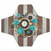 Steampunk Clock and Turquoise Roses on Striped (Plat)