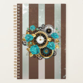 Steampunk Clock and Turquoise Roses on Striped (Devant)