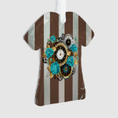 Steampunk Clock and Turquoise Roses on Striped (devant)