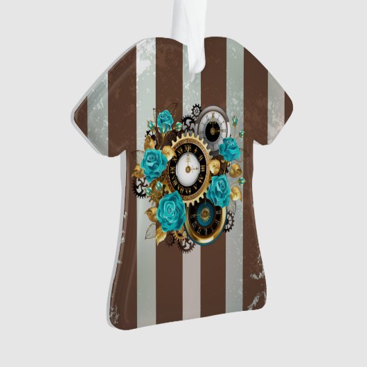 Steampunk Clock and Turquoise Roses on Striped (devant)