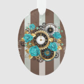 Steampunk Clock and Turquoise Roses on Striped (devant)