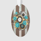 Steampunk Clock and Turquoise Roses on Striped (devant)