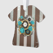 Steampunk Clock and Turquoise Roses on Striped (devant)
