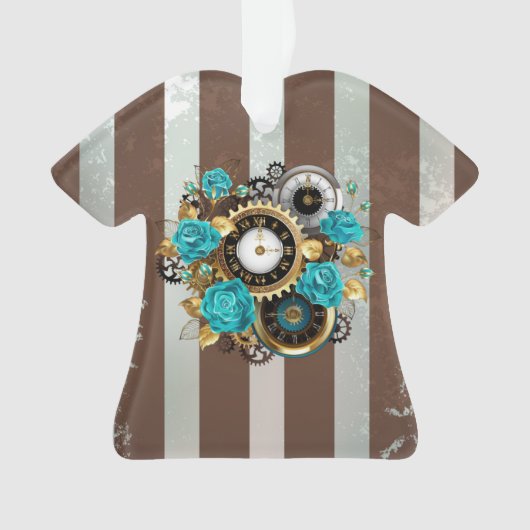 Steampunk Clock and Turquoise Roses on Striped (devant)