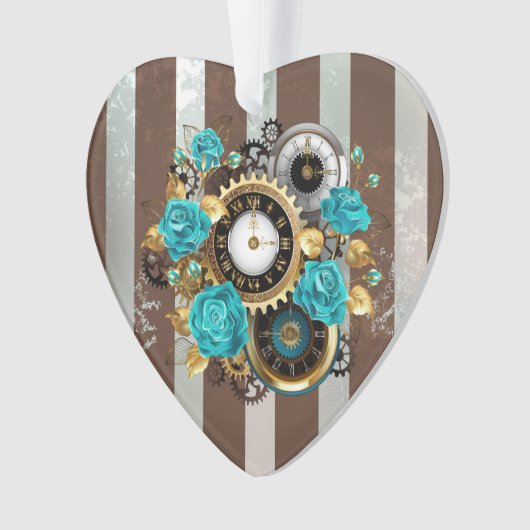 Steampunk Clock and Turquoise Roses on Striped (devant)