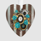 Steampunk Clock and Turquoise Roses on Striped (devant)
