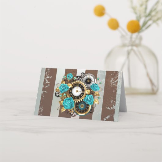 Steampunk Clock- en Turquoise-Rozen op gestreept (Voorkant)