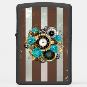 Steampunk Clock- en Turquoise-Rozen op gestreept