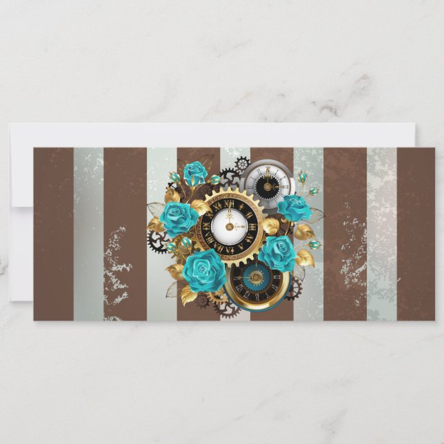 Steampunk Clock- en Turquoise-Rozen op gestreept (Voorkant)