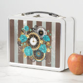 Steampunk Clock- en Turquoise-Rozen op gestreept (In situ)