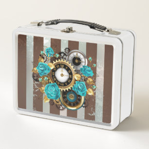 Steampunk Clock- en Turquoise-Rozen op gestreept