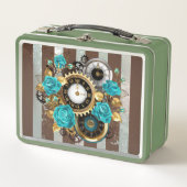 Steampunk Clock- en Turquoise-Rozen op gestreept (Voorkant)