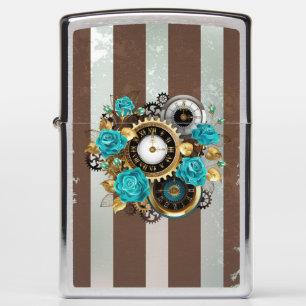 Steampunk Clock- en Turquoise-Rozen op gestreept