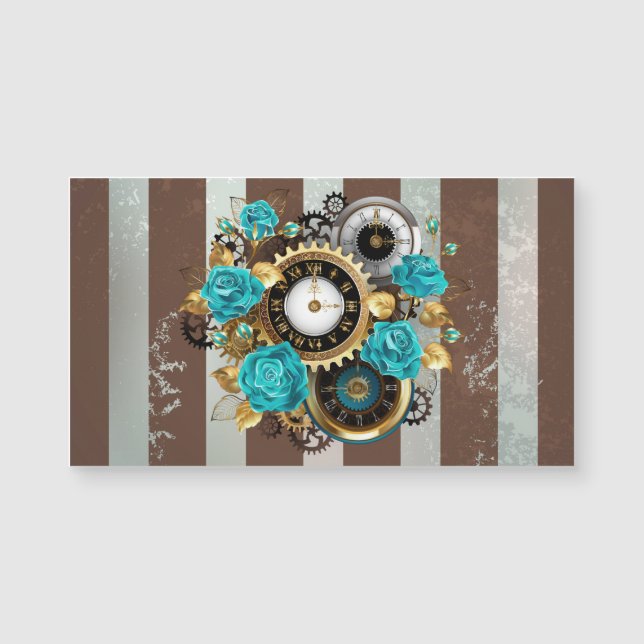Steampunk Clock- en Turquoise-Rozen op gestreept (Voorkant)